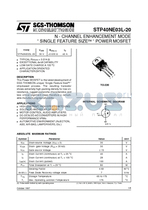 STP40NE03L-20 datasheet - N - CHANNEL ENHANCEMENT MODE  SINGLE FEATURE SIZE POWER MOSFET