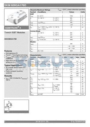 SKM600GA176D datasheet - Trench IGBT Modules