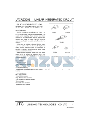 UTCUZ1086 datasheet - LINEAR INTEGRATED CIRCUIT