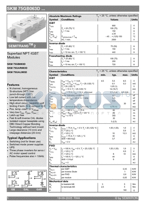 SKM75GAR063D datasheet - Superfast NPT-IGBT Modules