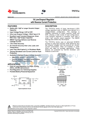 TPS73725DCQRG4 datasheet - 1A Low-Dropout Regulator with Reverse Current Protection