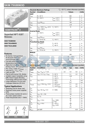 SKM75GB063D datasheet - Superfast NPT-IGBT Modules