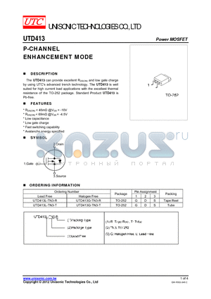 UTD413G-TN3-R datasheet - P-CHANNEL ENHANCEMENT MODE