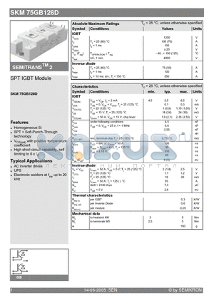 SKM75GB128D datasheet - SPT IGBT Module