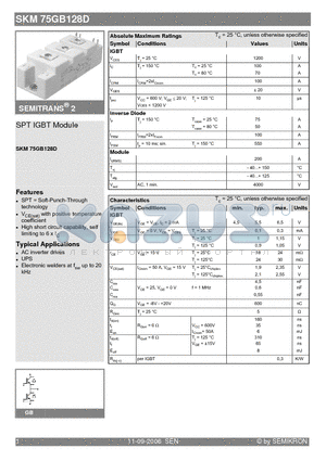 SKM75GB128D datasheet - SPT IGBT Module