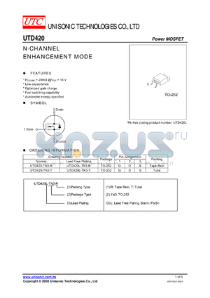 UTD420L-TN3-T datasheet - N-CHANNEL ENHANCEMENT MODE