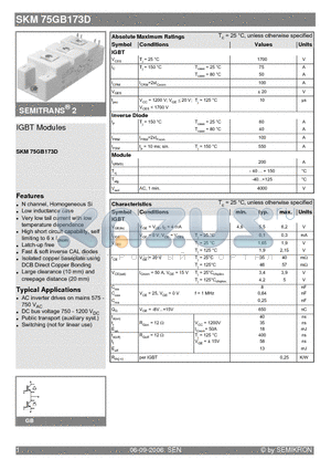 SKM75GB173D_06 datasheet - IGBT Modules