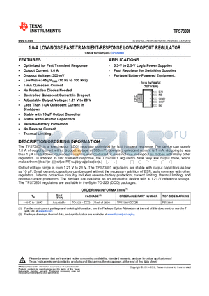 TPS73801DCQR datasheet - 1.0-A LOW-NOISE FAST-TRANSIENT-RESPONSE LOW-DROPOUT REGULATOR