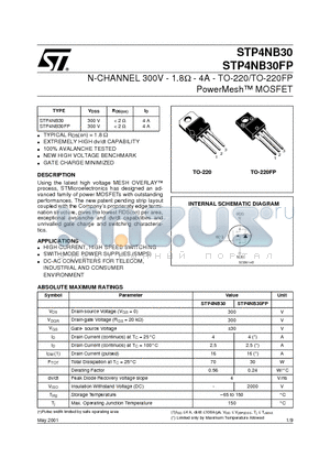 STP4NB30FP datasheet - N-CHANNEL 300V - 1.8ohm - 4A - TO-220/TO-220FP PowerMesh MOSFET