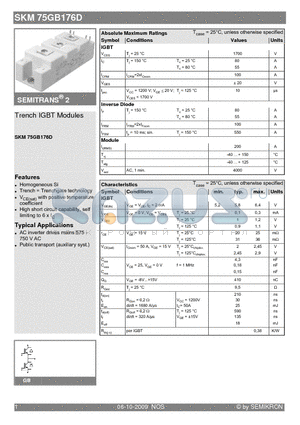 SKM75GB176D datasheet - Trench IGBT Modules