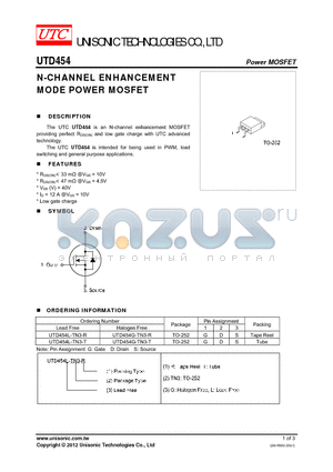 UTD454L-TN3-R datasheet - N-CHANNEL ENHANCEMENT MODE POWER MOSFET