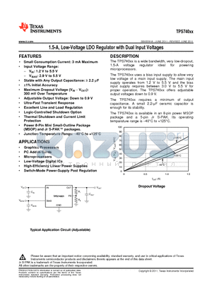 TPS74001DGKR datasheet - 1.5-A, Low-Voltage LDO Regulator with Dual Input Voltages