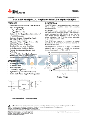 TPS74001DGKR datasheet - 1.5-A, Low-Voltage LDO Regulator with Dual Input Voltages