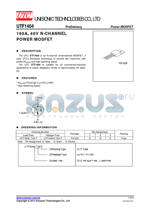 UTF1404 datasheet - 160A, 40V N-CHANNEL POWER MOSFET