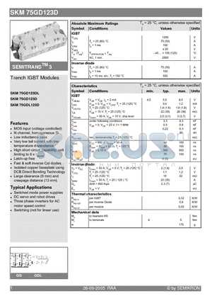 SKM75GD123D datasheet - Trench IGBT Modules