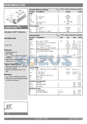 SKM800GA125D datasheet - Ultrafast IGBT Modules