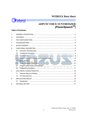 W528S05 datasheet - ADPCM VOICE SYNTHESIZER(PowerSpeechTM)