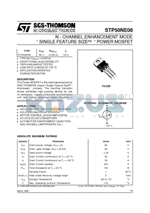 STP50NE08 datasheet - N - CHANNEL ENHANCEMENT MODE  SINGLE FEATURE SIZE  POWER MOSFET