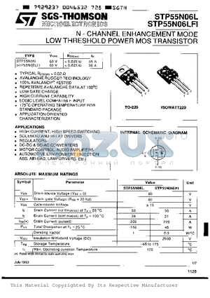 STP55N06L datasheet - N-CHANNEL ENHANCEMENT MODE LOW THRESHOLD POWER MOS TRANSISTOR