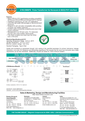 UTM-3000-J datasheet - ATM 25MBPS Pulse Transformer for Novacom & SEEQ PHY Interface