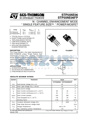 STP55NE06 datasheet - N - CHANNEL ENHANCEMENT MODE SINGLE FEATURE SIZE POWER MOSFET