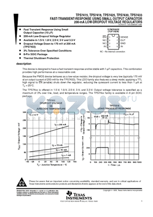 TPS7425D datasheet - FAST-TRANSIENT-RESPONSE USING SMALL OUTPUT CAPACITOR 200-mA LOW-DROPOUT VOLTAGE REGULATORS