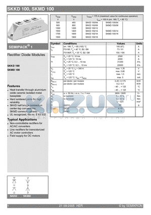 SKMD100/04 datasheet - Rectifier Diode Modules