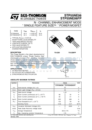 STP55NE06FP datasheet - N - CHANNEL ENHANCEMENT MODE SINGLE FEATURE SIZE POWER MOSFET