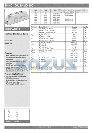 SKMD100/08 datasheet - Rectifier Diode Modules