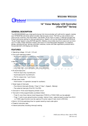 W53300 datasheet - 16Voice/Melody/LCD Controller(View TalkTM Series)