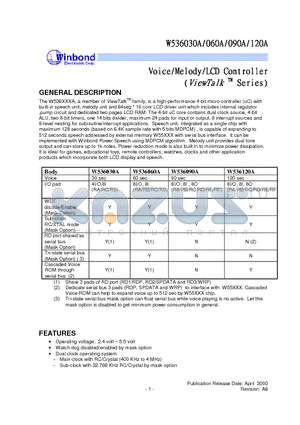 W536030A datasheet - VOICE/ MELODY / LCD CONTROLLER