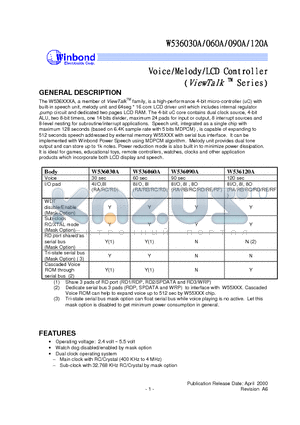 W536120A datasheet - VOICE/ MELODY / LCD CONTROLLER