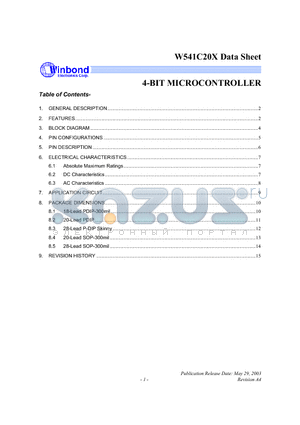 W541C200 datasheet - 4BIT MICROCONTROLLER