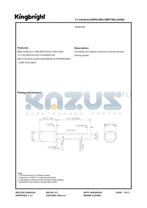 W53SF4BT datasheet - T-1 3/4(5mm)INFRA-RED EMITTING DIODE