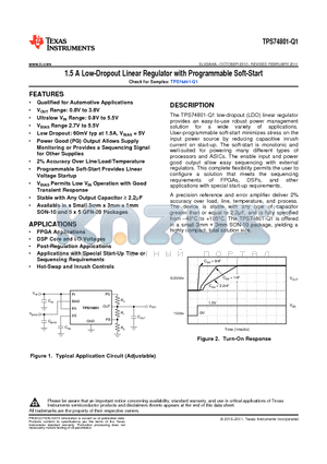 TPS74801TDRCRQ1 datasheet - 1.5 A Low-Dropout Linear Regulator with Programmable Soft-Start