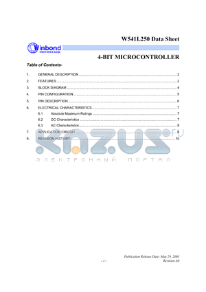W541L250 datasheet - 4-BIT MICROCONTROLLER