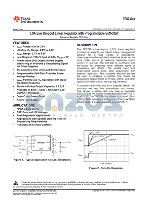 TPS74901RGWRG4 datasheet - 3.0A Low Dropout Linear Regulator with Programmable Soft-Start