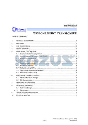 W55MID15 datasheet - MFIDWB TRANSPONDER