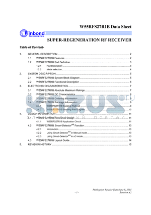 W55RFS27R1BH datasheet - SUPER-REGENERATION RF RECEIVER