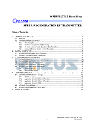 W55RFS27T1B datasheet - SUPER-REGENERATION RF TRANSMITTER