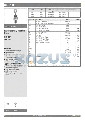 SKN136F08 datasheet - Fast Recovery Rectifier Diode