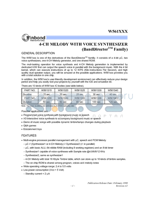 W561S15 datasheet - 4-CH MELODY WITH VOICE SYNTHESIZER (BandDirectorTM Family)