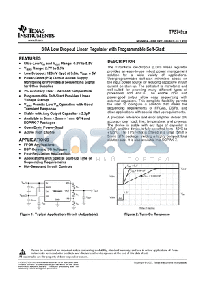 TPS74901RGWTG4 datasheet - 3.0A Low Dropout Linear Regulator with Programmable Soft-Start