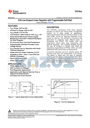 TPS74901RGWTG4 datasheet - 3.0A Low Dropout Linear Regulator with Programmable Soft-Start