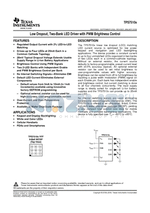 TPS75103YFFR datasheet - Low Dropout, Two-Bank LED Driver with PWM Brightness Control