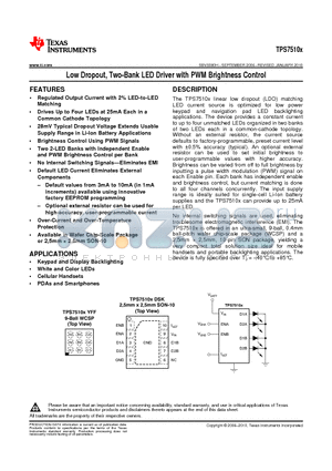 TPS75105DSKR datasheet - Low Dropout, Two-Bank LED Driver with PWM Brightness Control