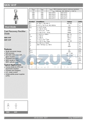 SKN141F15 datasheet - Fast Recovery Rectifier Diode