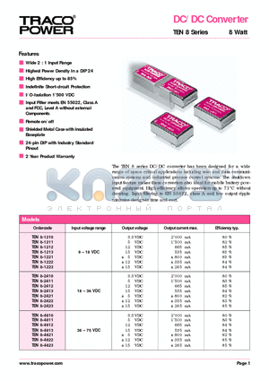 TEN8-2412 datasheet - DC/DC Converter