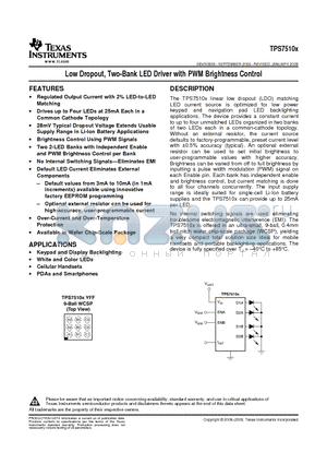 TPS75105YFFT datasheet - Low Dropout, Two-Bank LED Driver with PWM Brightness Control