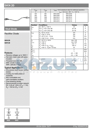 SKN20/04 datasheet - Rectifier Diode